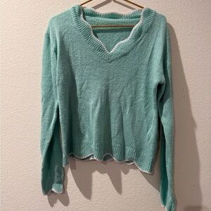 Elegant Seafoam V-Neck Sweater